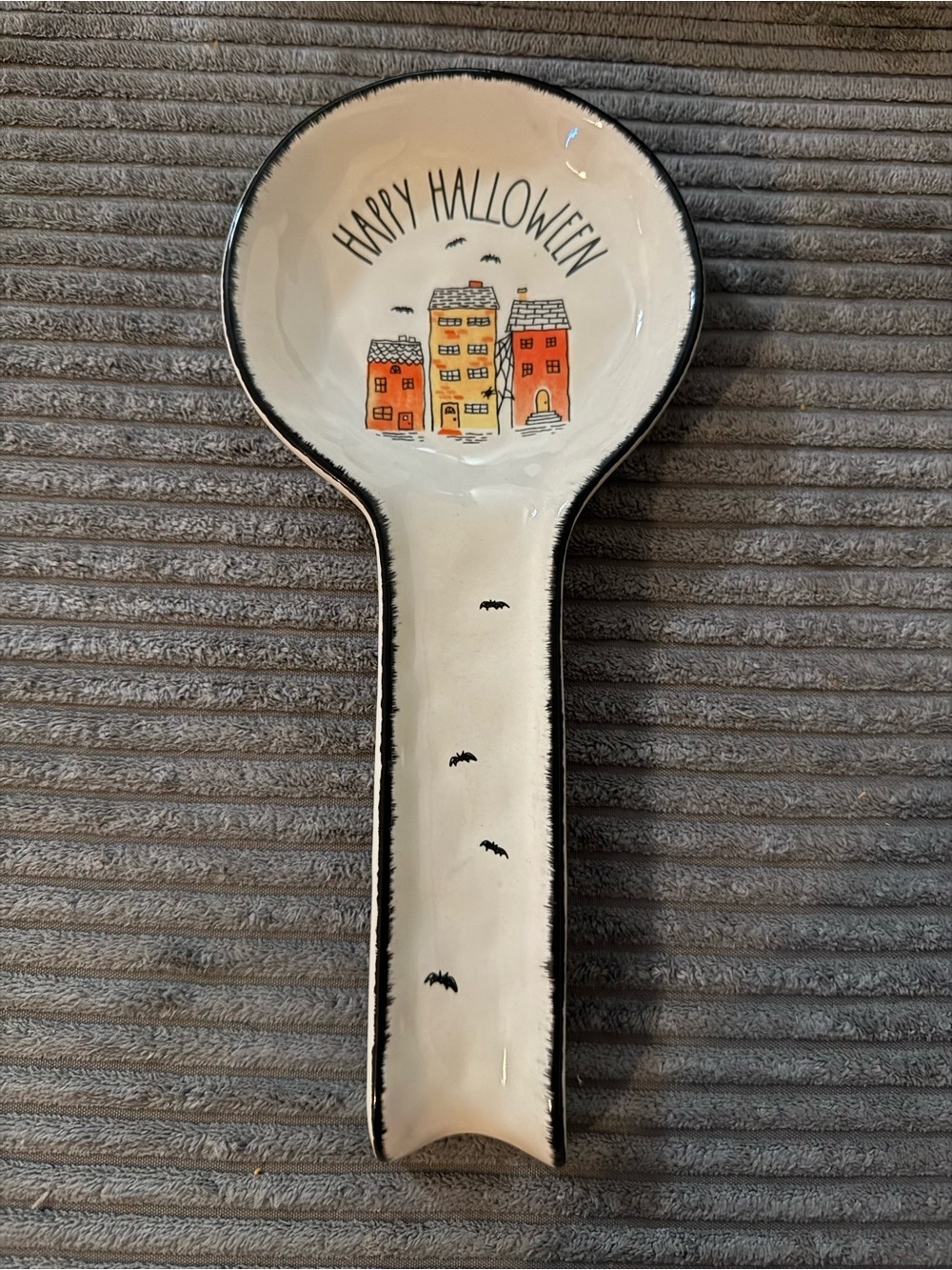 Rae Dunn White and Orange ‘Happy Halloween’ Ceramic Spoon Rest- NEW